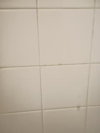 Dirty bathroom wall tiles.