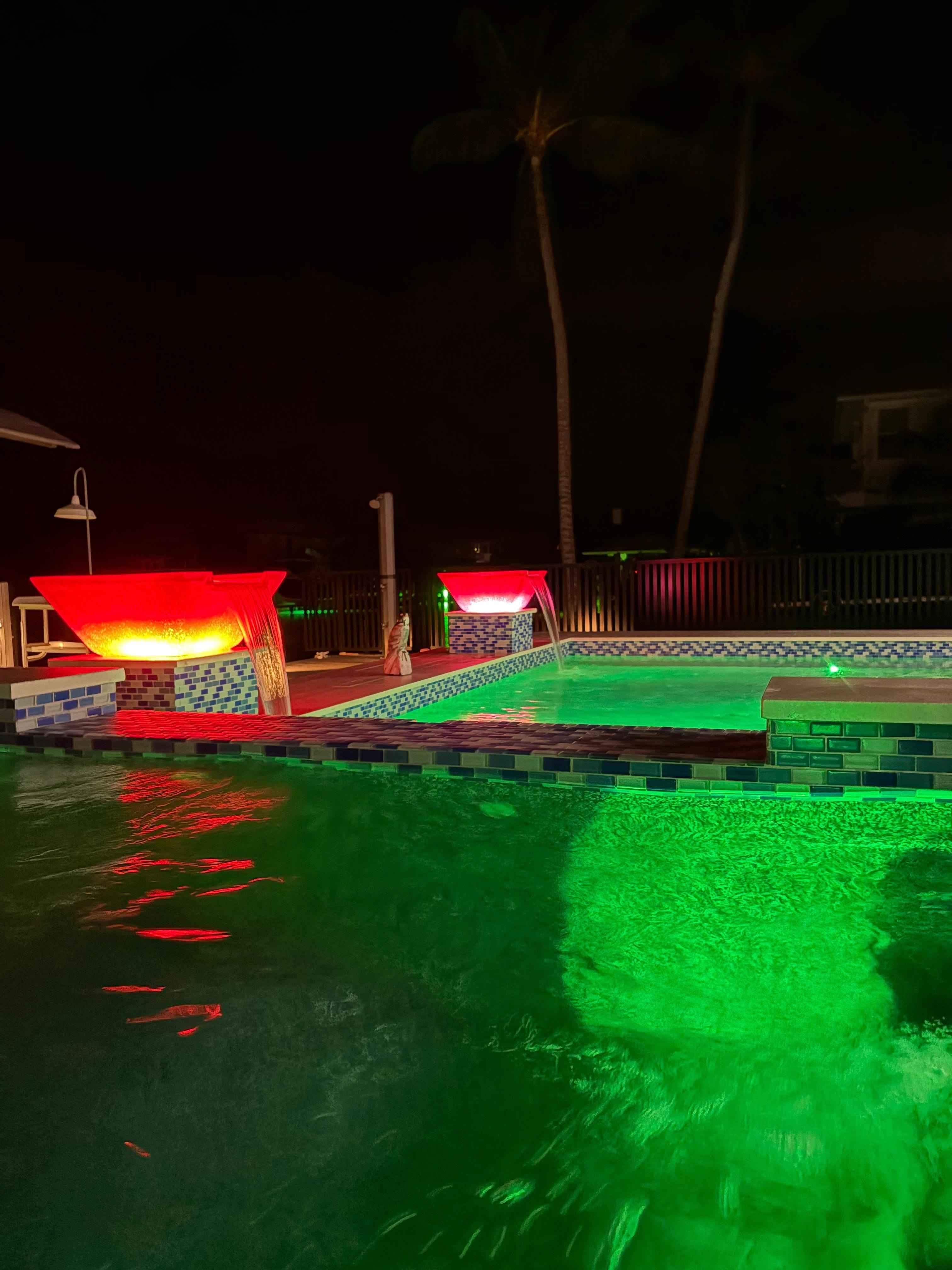 Illuminated pool at night