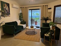 The sitting area overlooking the balcony