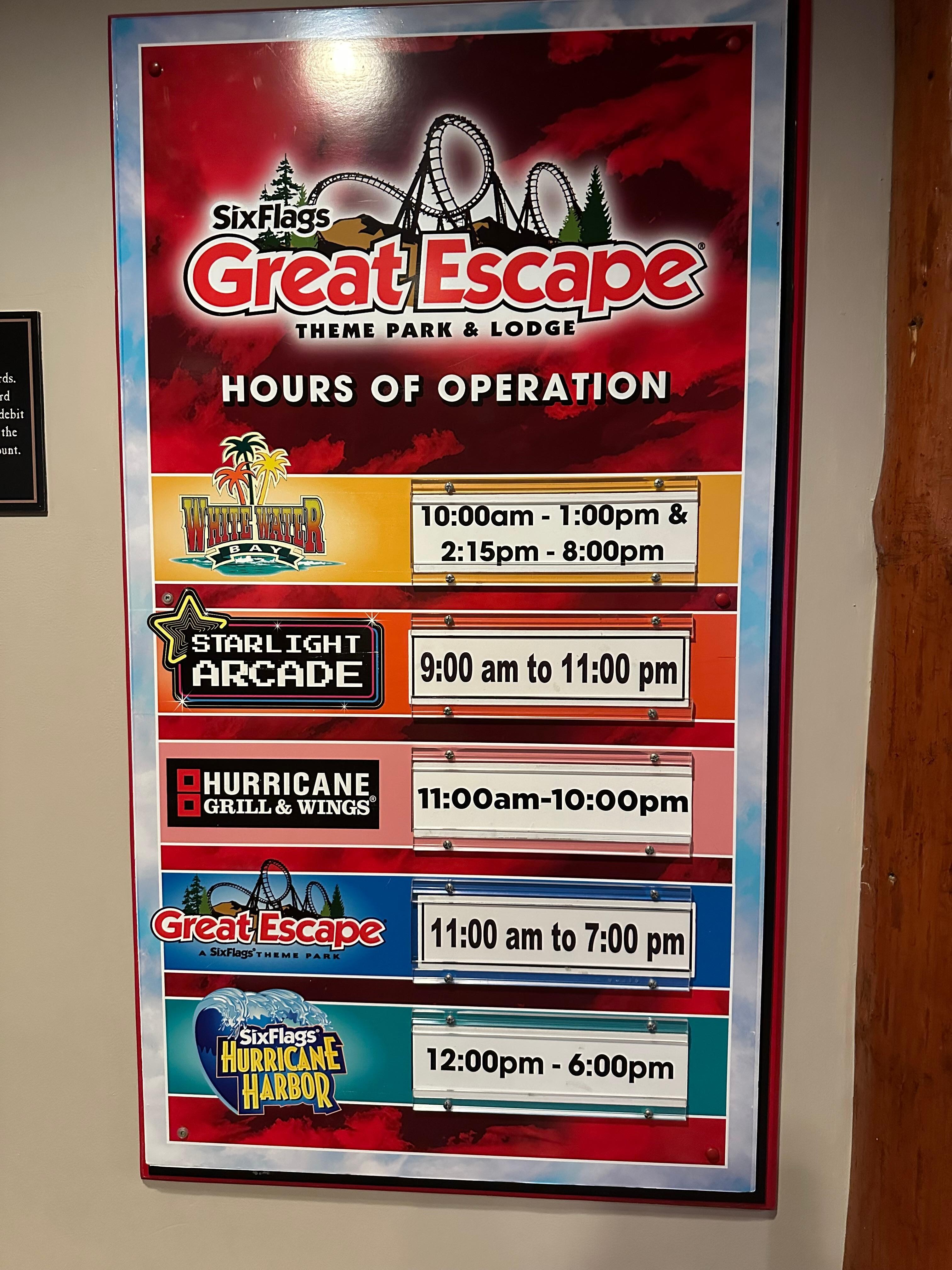 Features and their hours of operation 