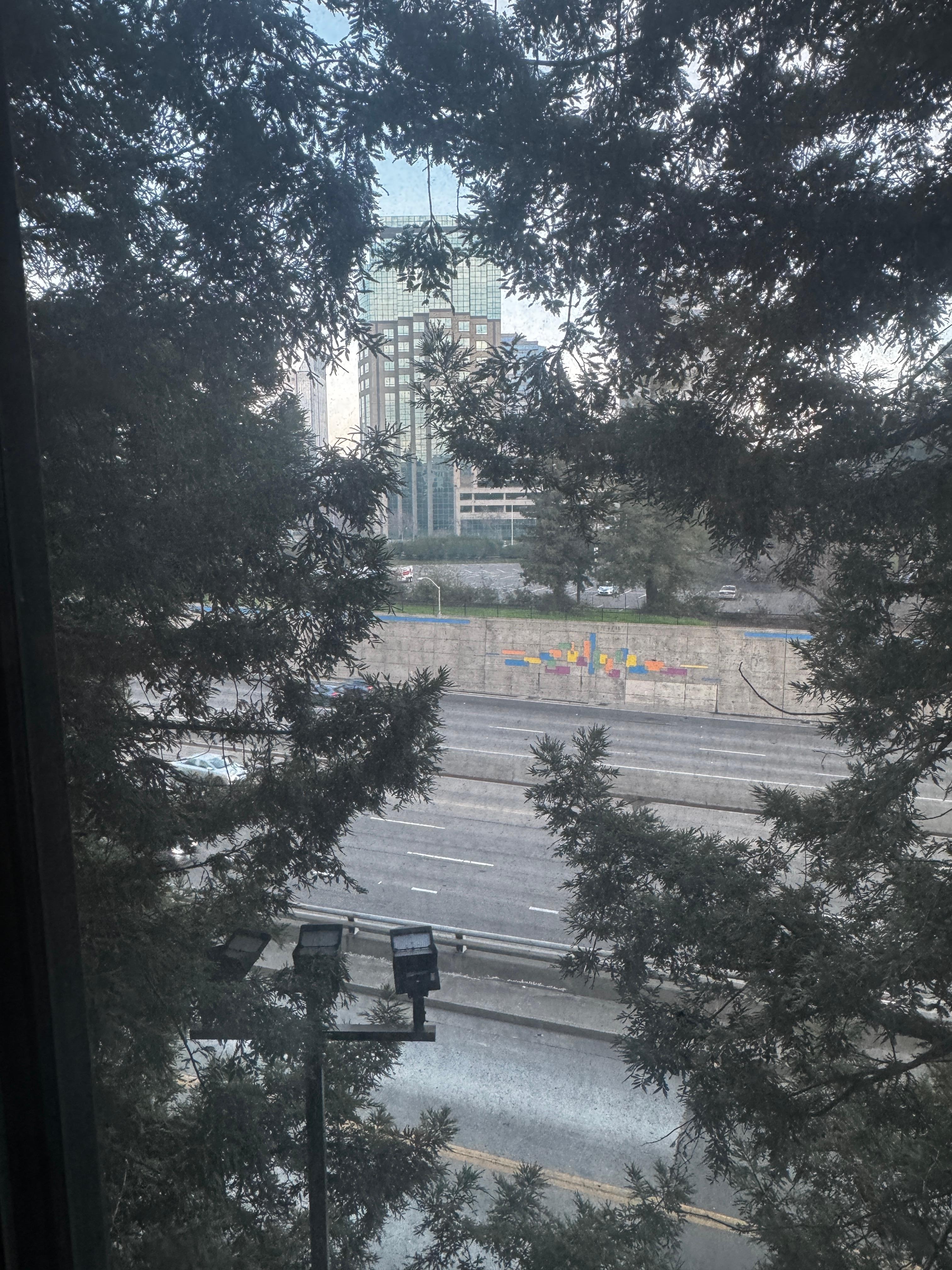 View from second floor. We didn’t get the river view and were pleasantly surprised. No noise from the street, although the lights were very bright during the night. They shined through the blackout curtains. It didn’t bother us though. 