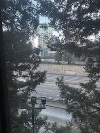 View from second floor. We didn’t get the river view and were pleasantly surprised. No noise from the street, although the lights were very bright during the night. They shined through the blackout curtains. It didn’t bother us though.