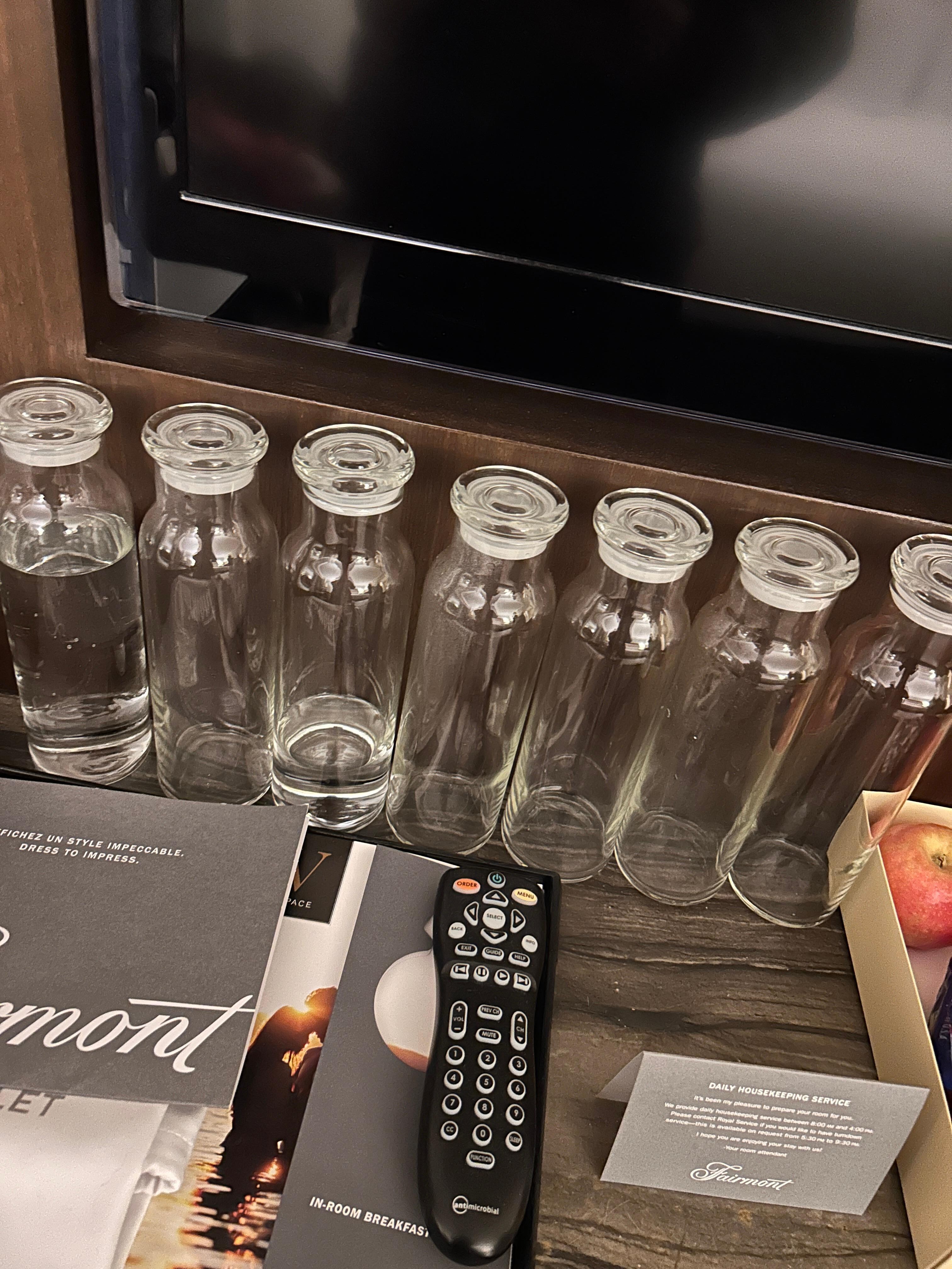 Nobody collects the carafes after finishing the water