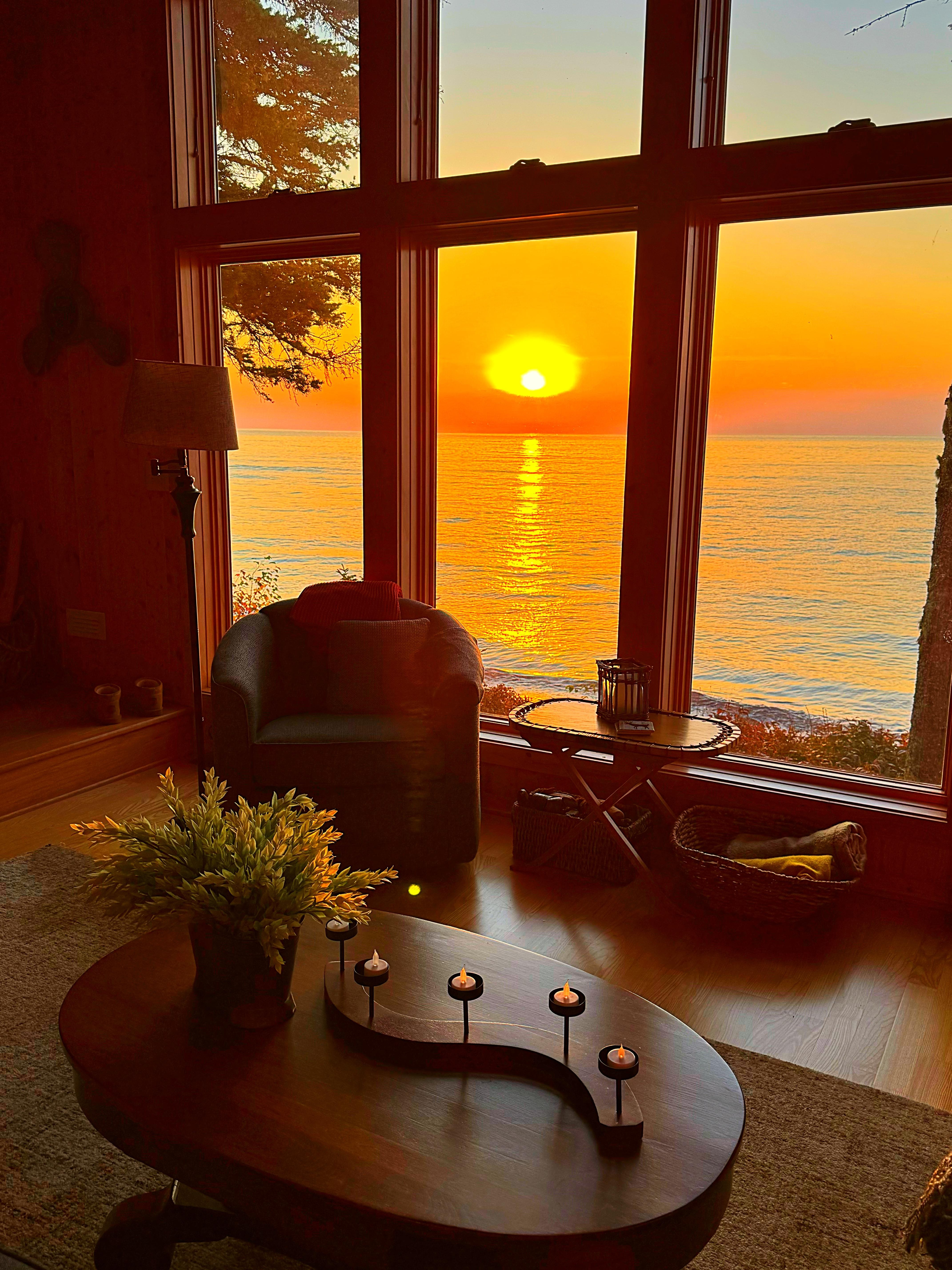 I took this sunrise picture from inside the cabin. Looks like a painting. 