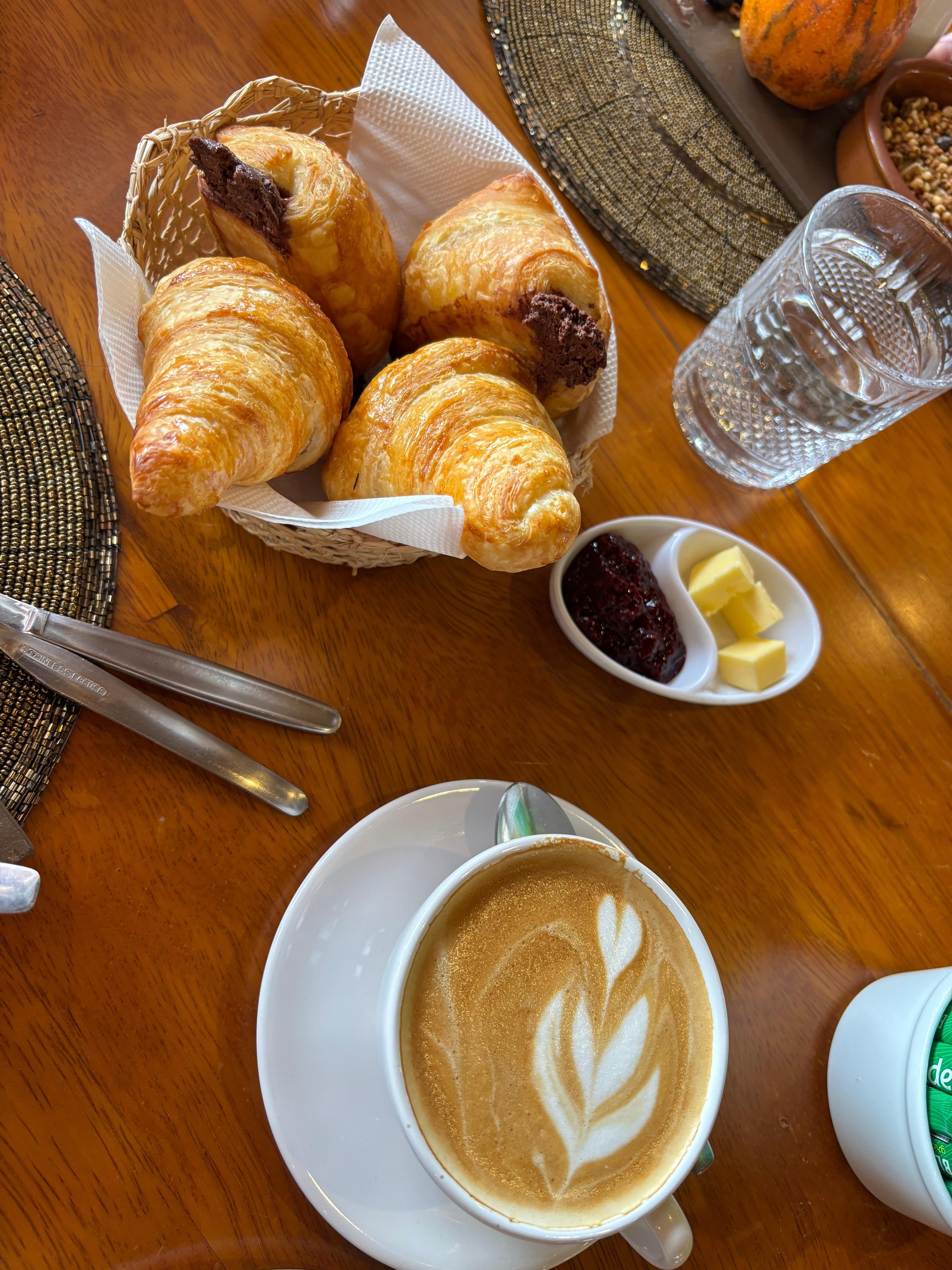 Fresh croissants and cappuccino