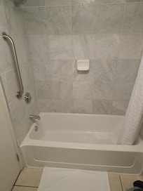 The tub is cracked and outdated