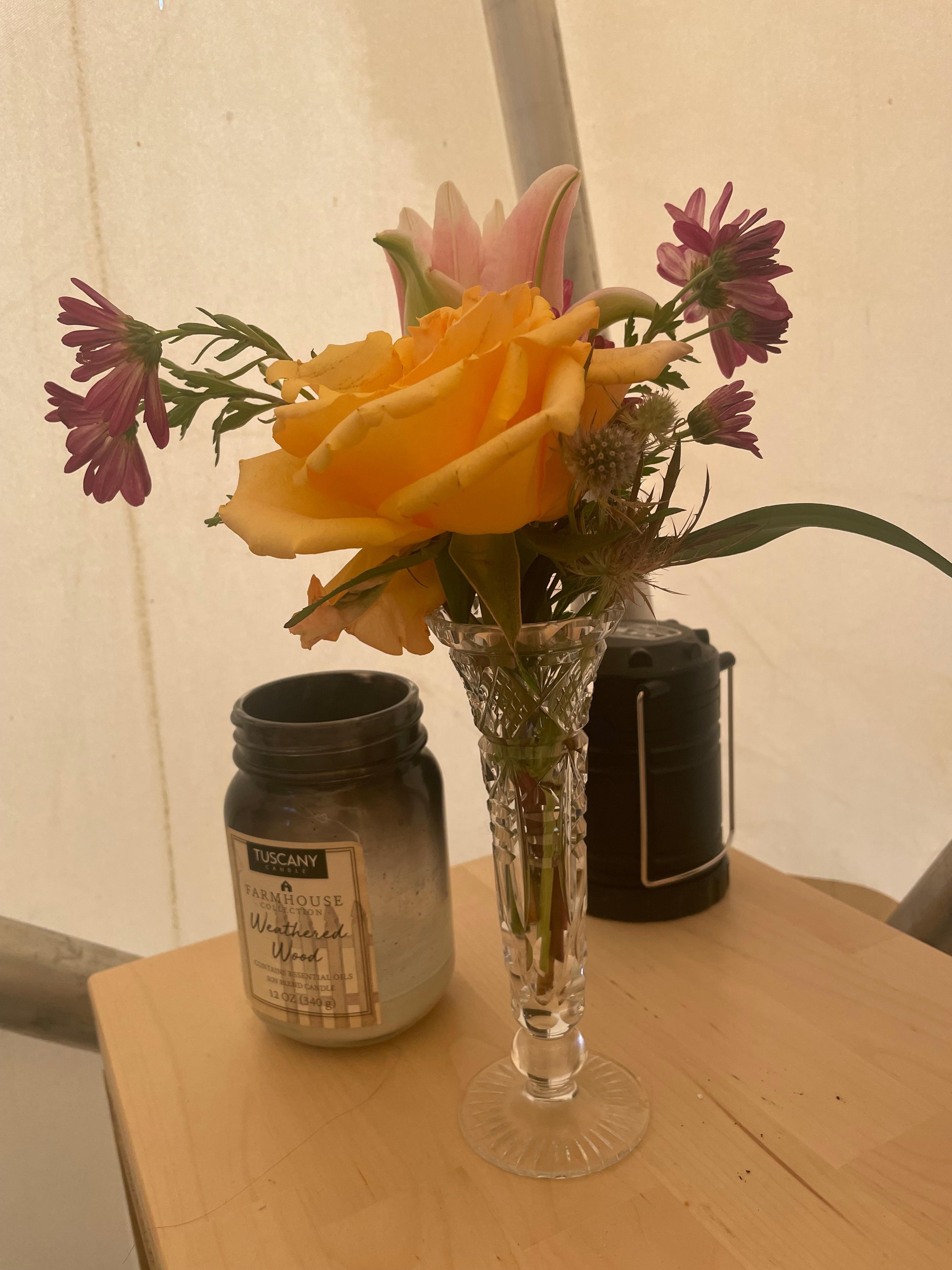 Posies on the bedside table. 