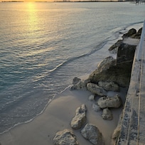 Early morning coffee from the sunbathing area on the private beach.