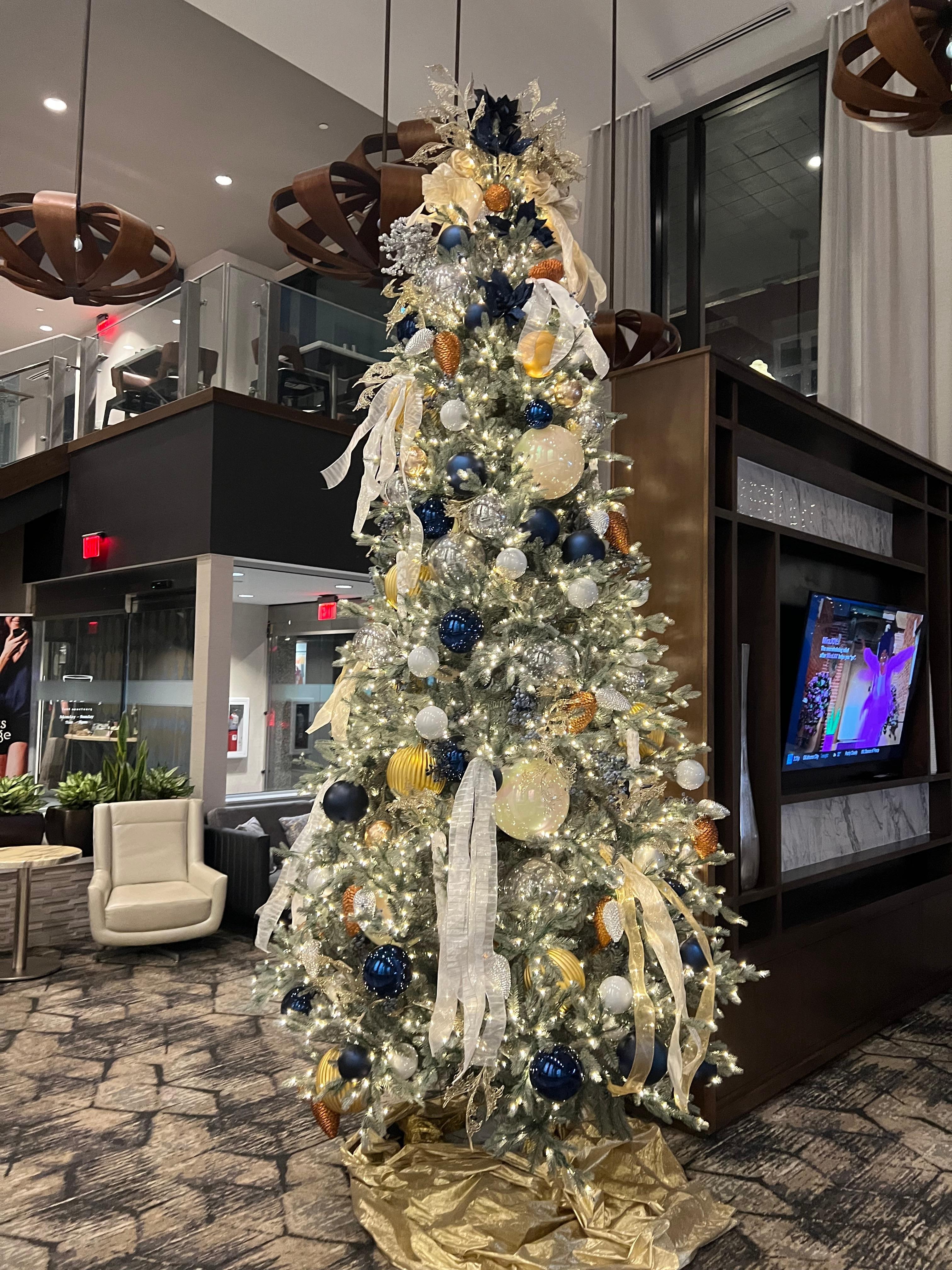 Holiday decorated lobby