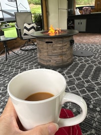 Coffee on the swing by fire!