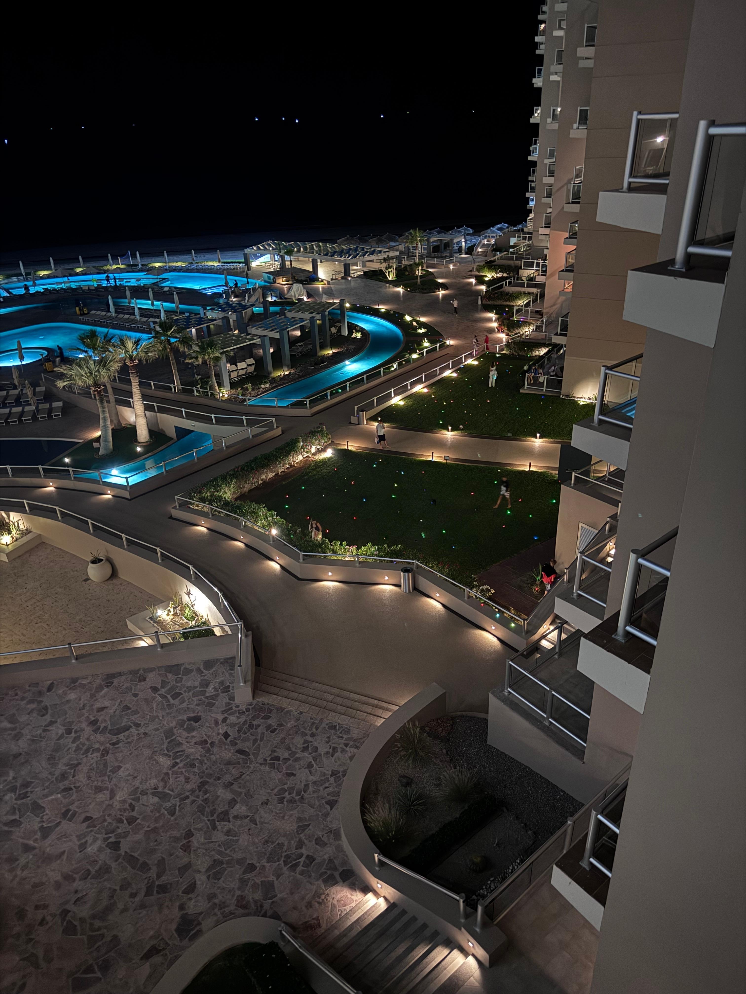 View from balcony at night 