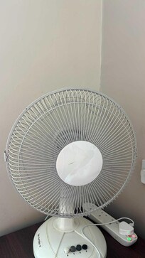 Massive fan supplied by the hotel for room 332 to combat the July summer heat