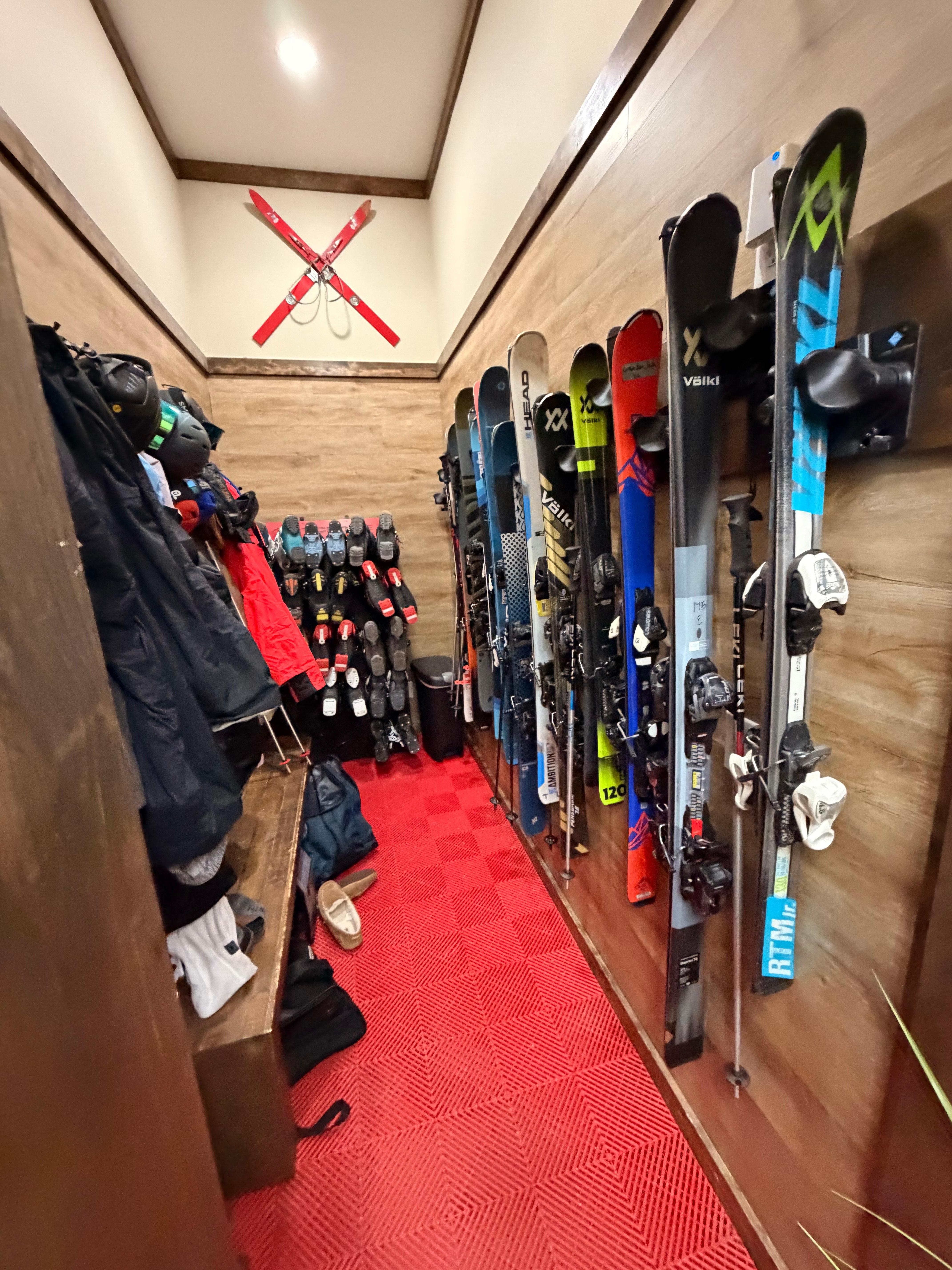 Great area for ski gear to dry and stay organized.
