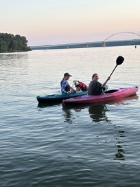 Kayaks at sunset
