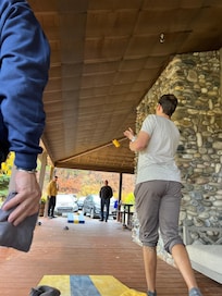 Moved corn hole to the porch