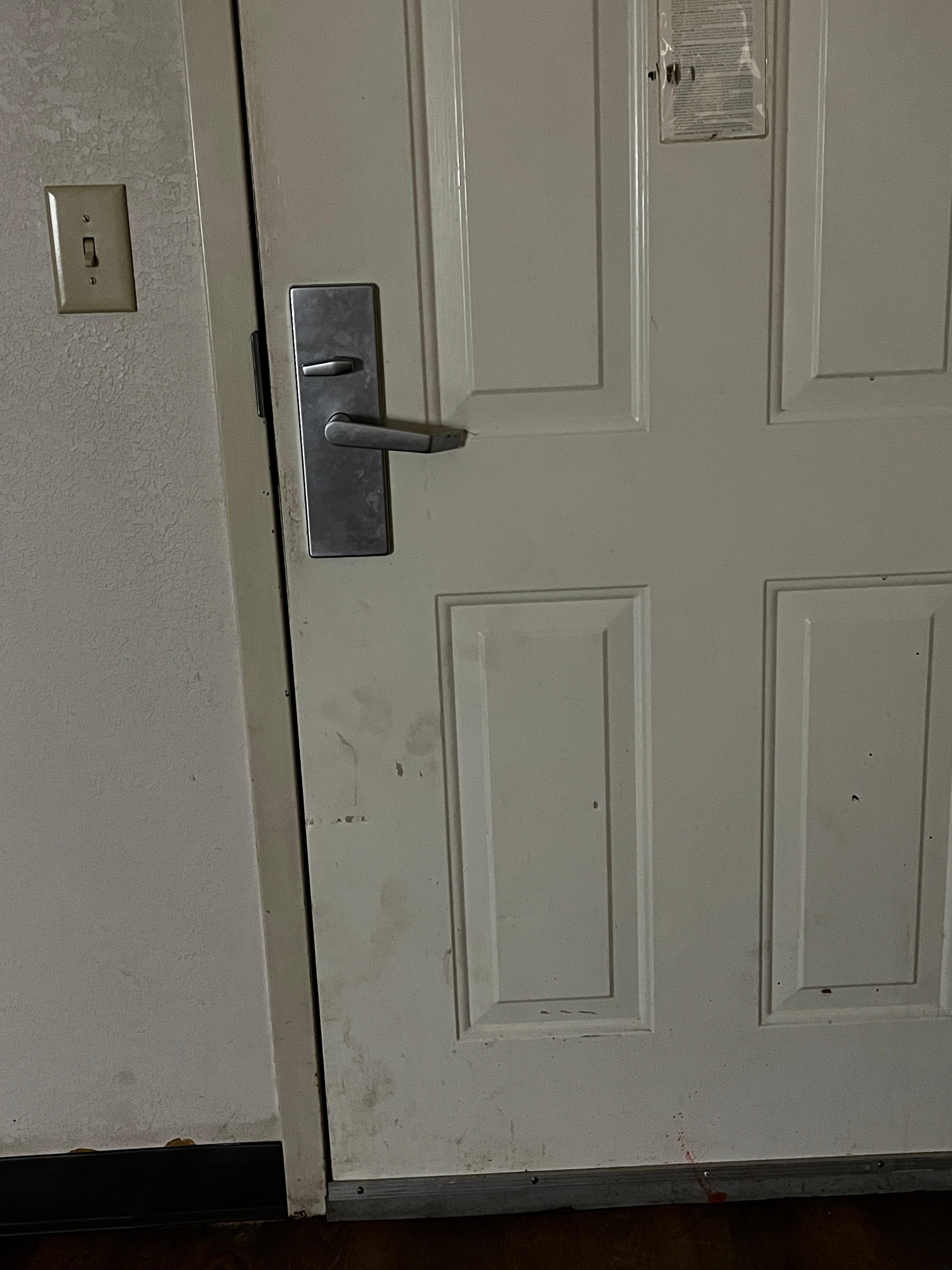 Dirty door, this is just a sample of how the rest of the walls and floors looked.