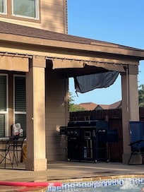 Broken awnings hanging