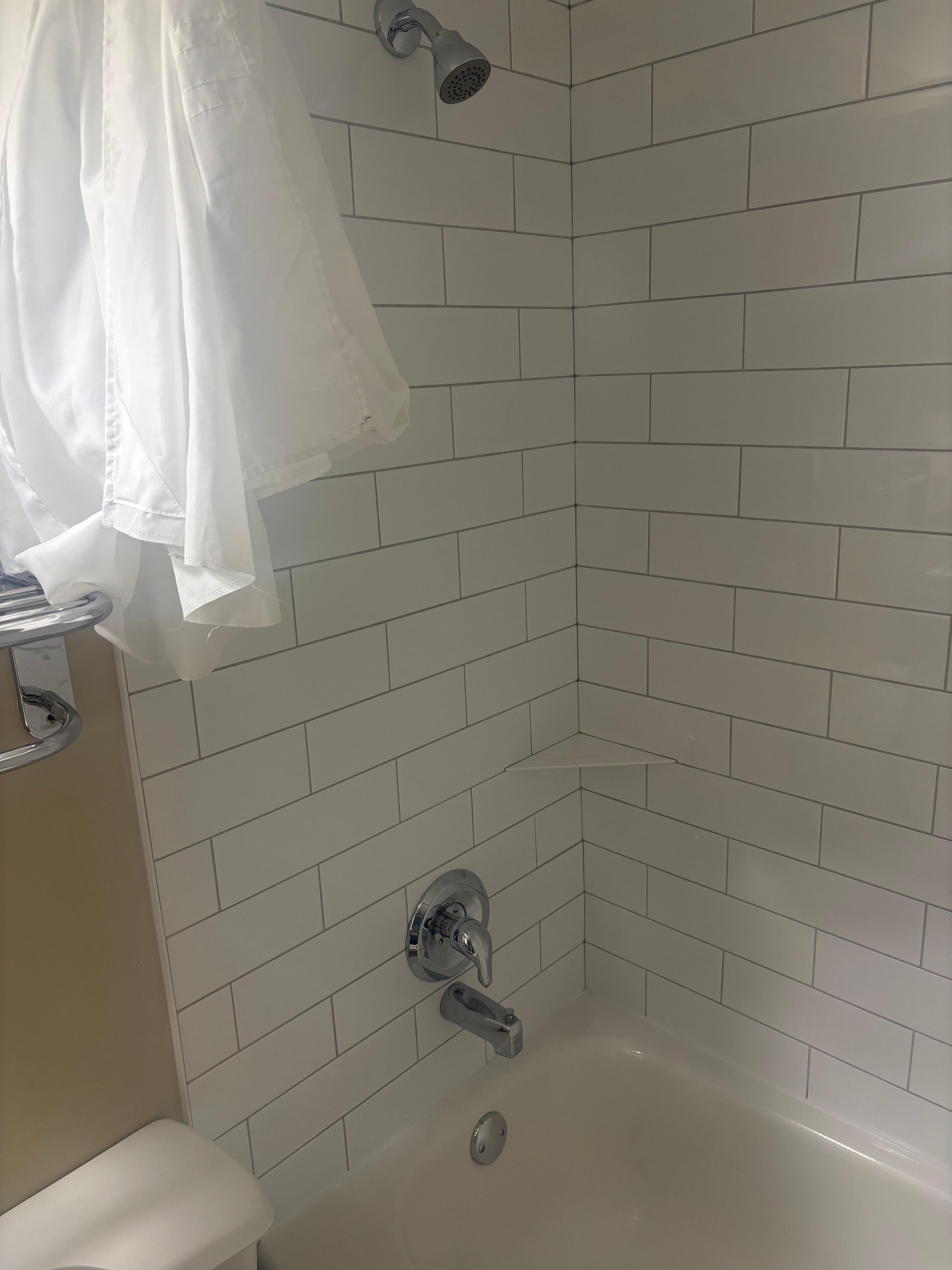 Shower over the bath with a psycho shower curtain