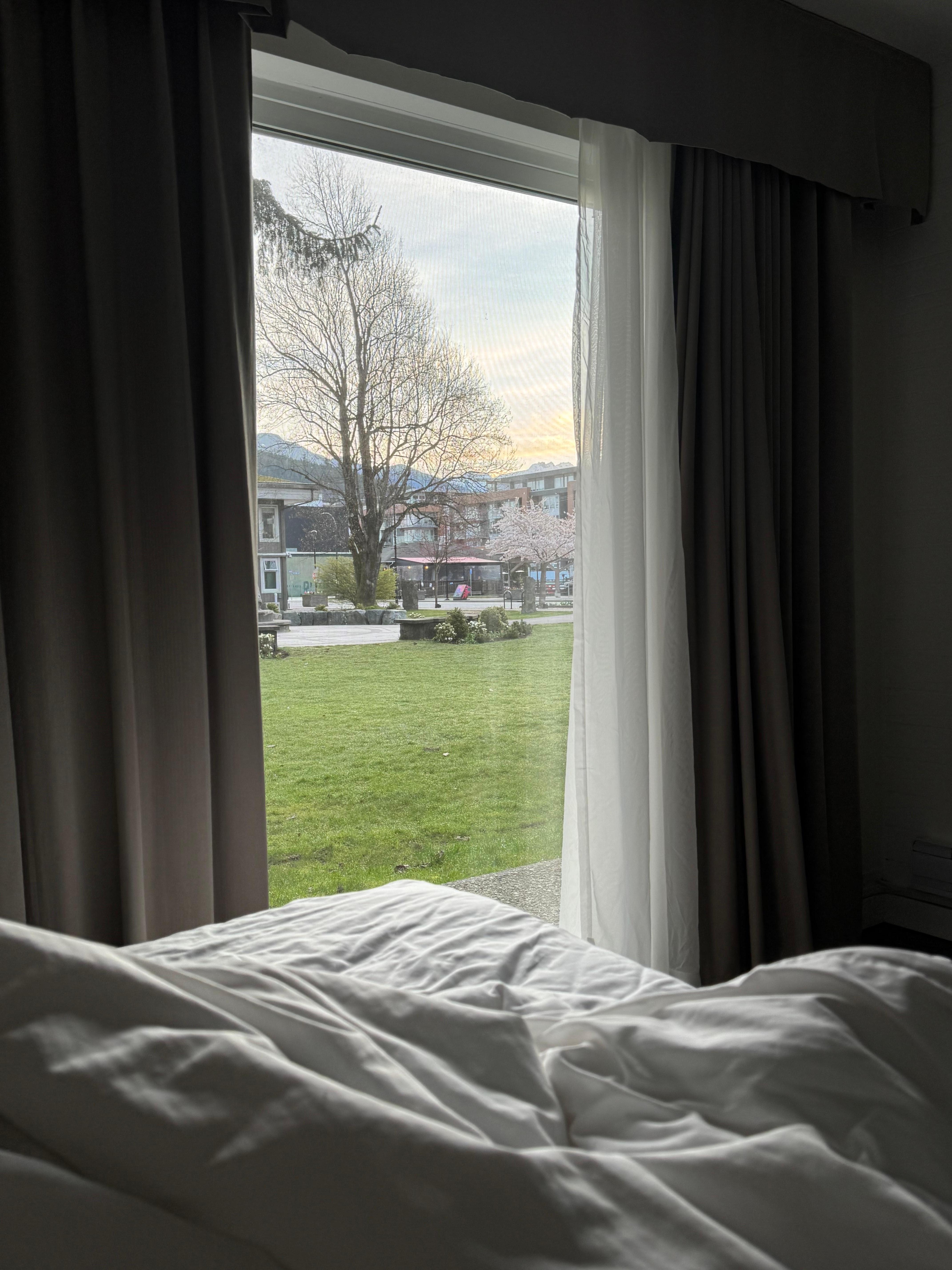 View from the bed is the square near by. 