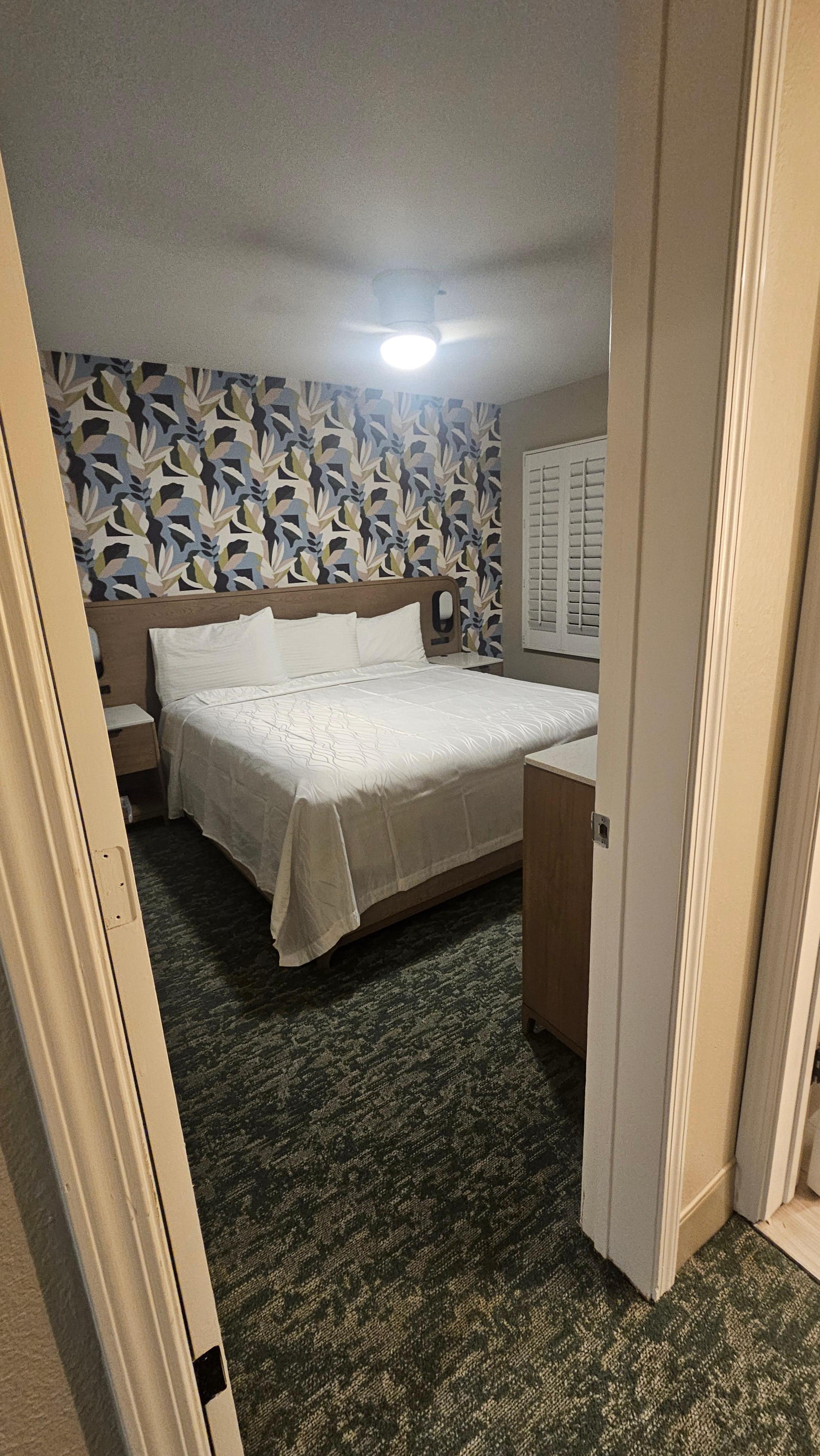 BIG bedroom with lots of dressers, TV and heating/cooling unit