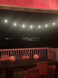 Dining patio view of Boise at night