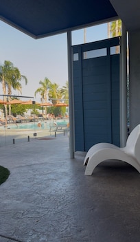 Beautiful double doors into our room with a very pleasant front patio area