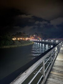 Baytowne Wharf at night as a storm rolled in.