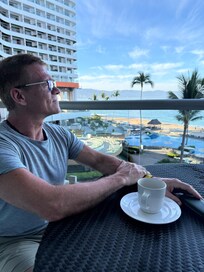 Hotel view with morning coffee