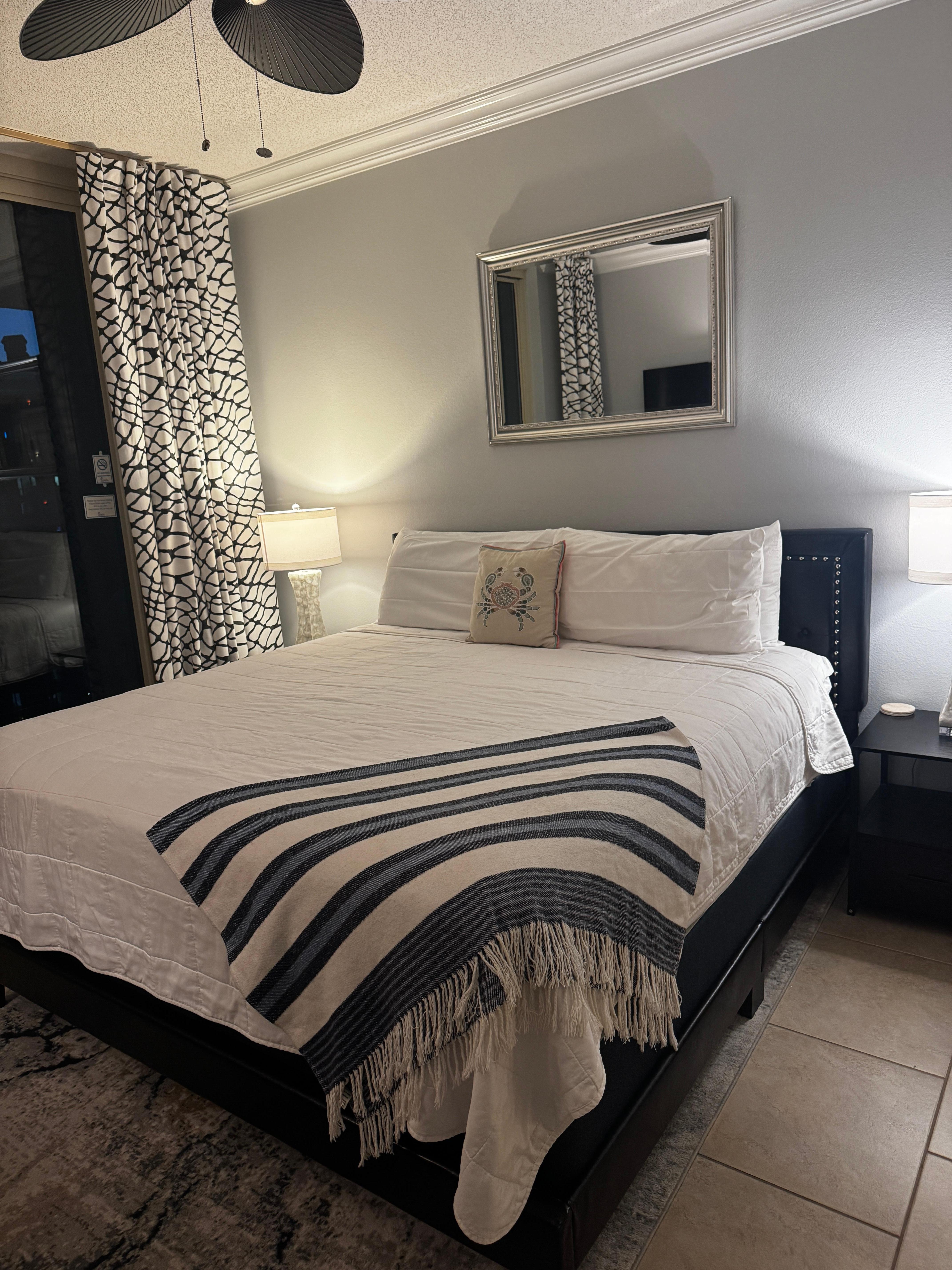 Master bedroom. Bed was so comfy and the pillows were great