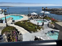 Pools are heated at night ! No lawn chair reservation at night. First come first serve it’s pretty empty.