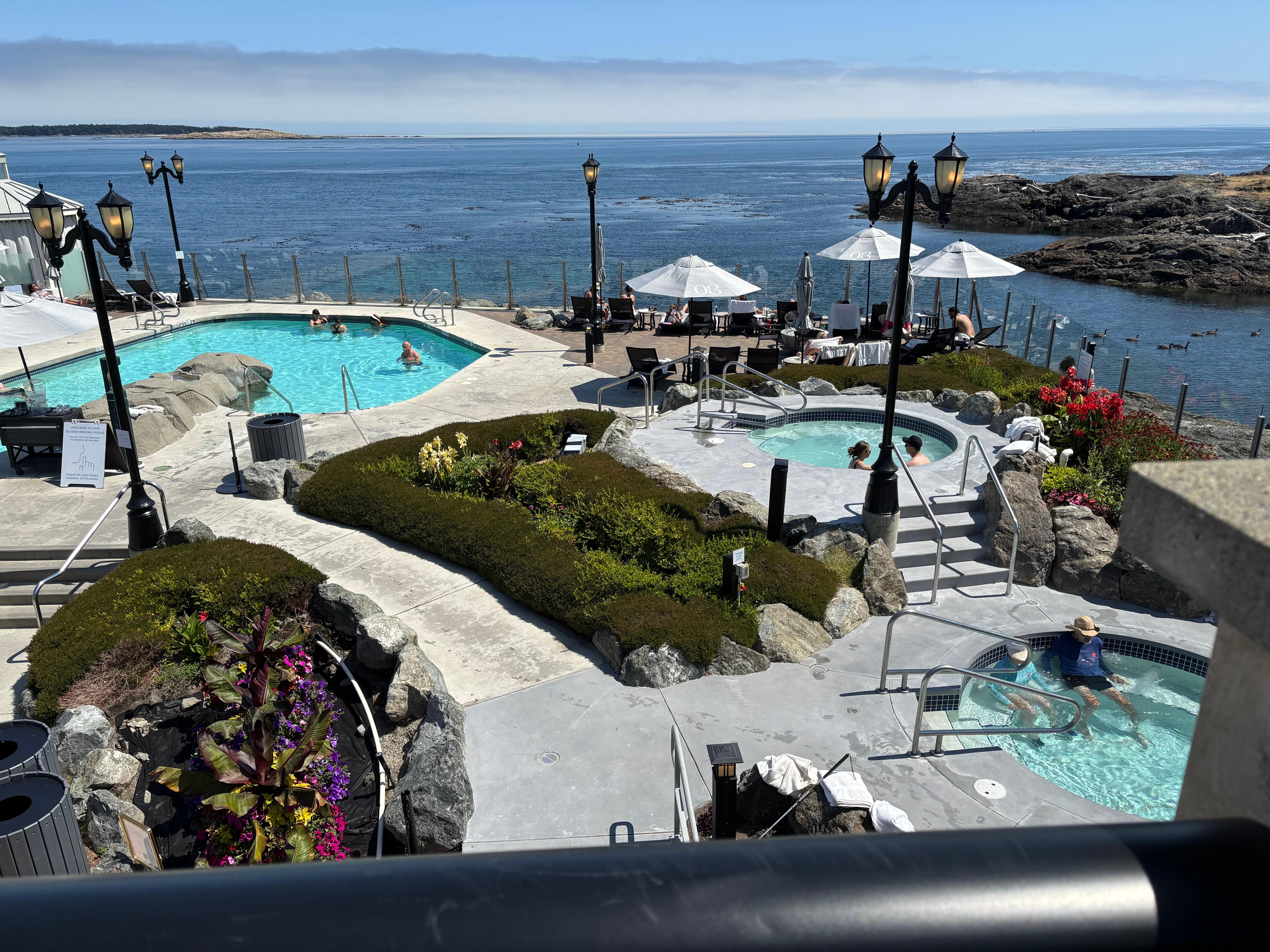 Pools are heated at  night ! No lawn chair reservation at night. First come first serve it’s pretty empty.
