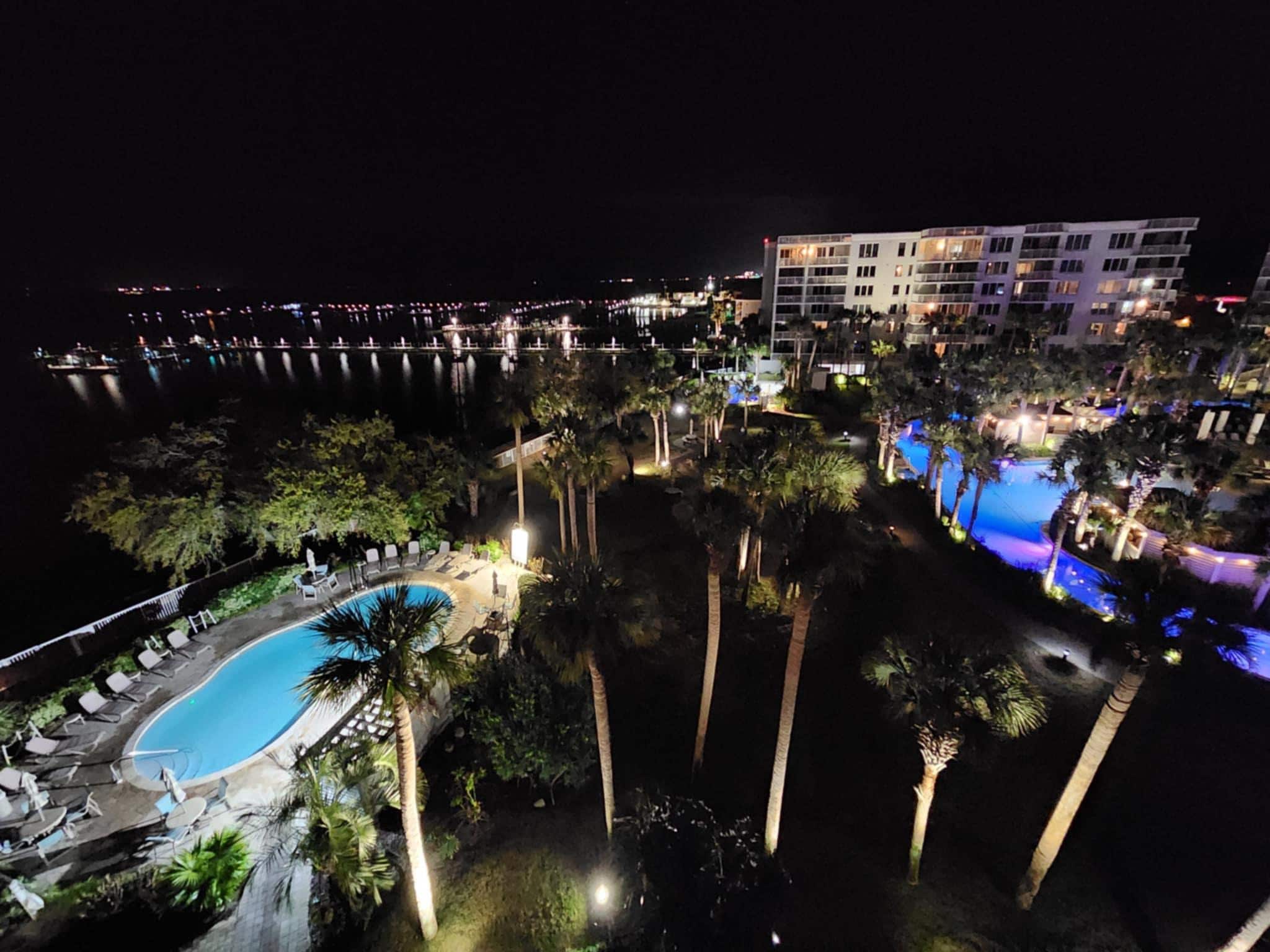 Evening view pool from balcony