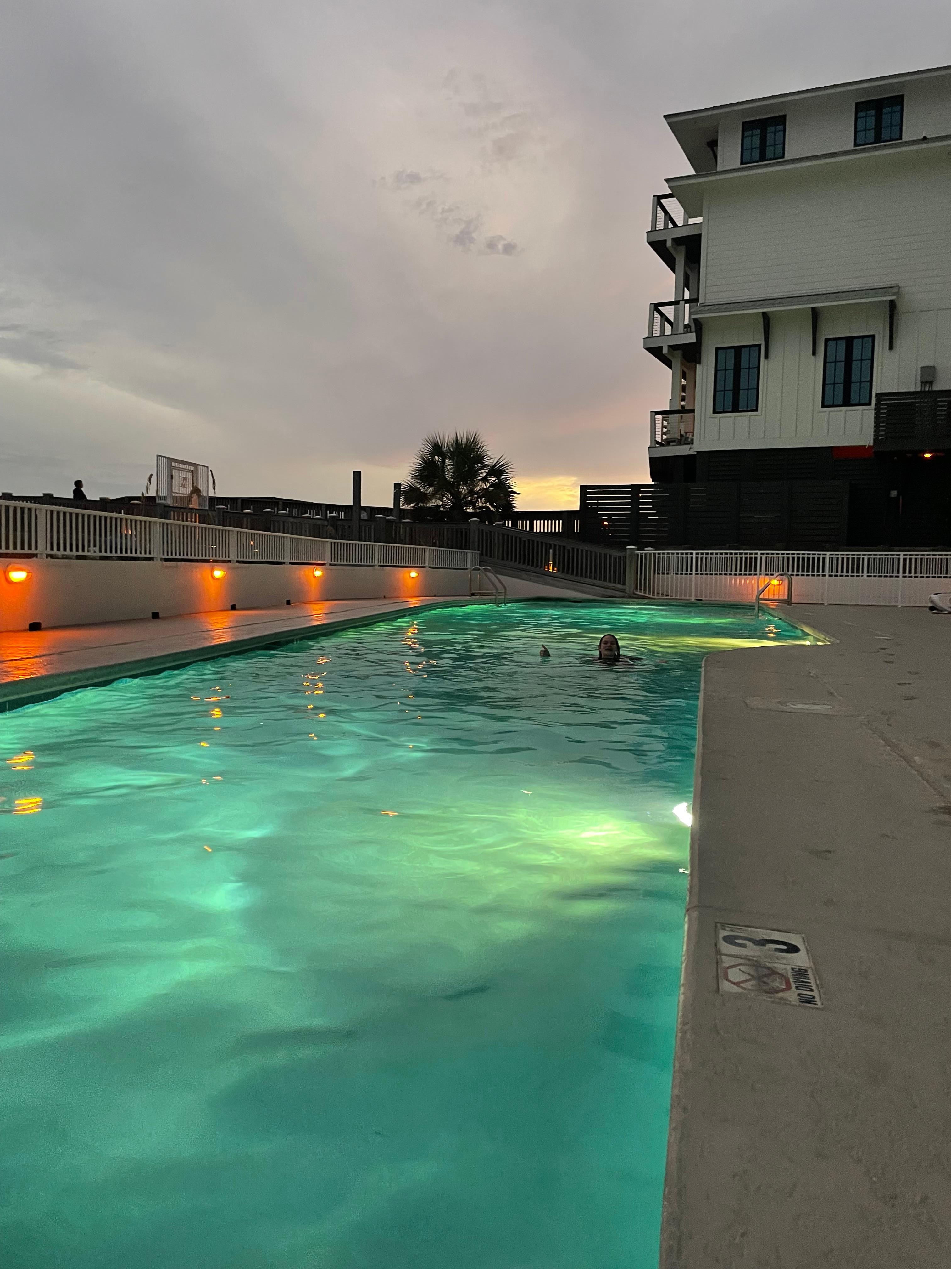 View of the pool in the evening