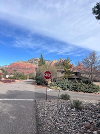 Front yard of rental and view from hot tub.