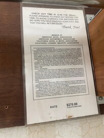 A old sign that says check out is at 12pm. The new policy states orherwise. Checkout was at 11am.