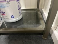 Bathroom near kitchen-stand alone shelf