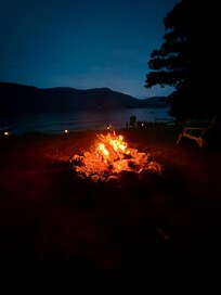 Enjoying the fire pit by the lake