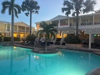 Lobby, bar and outside breakfast area