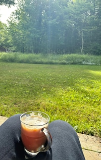 Coffee listening to the birds in the backyard.