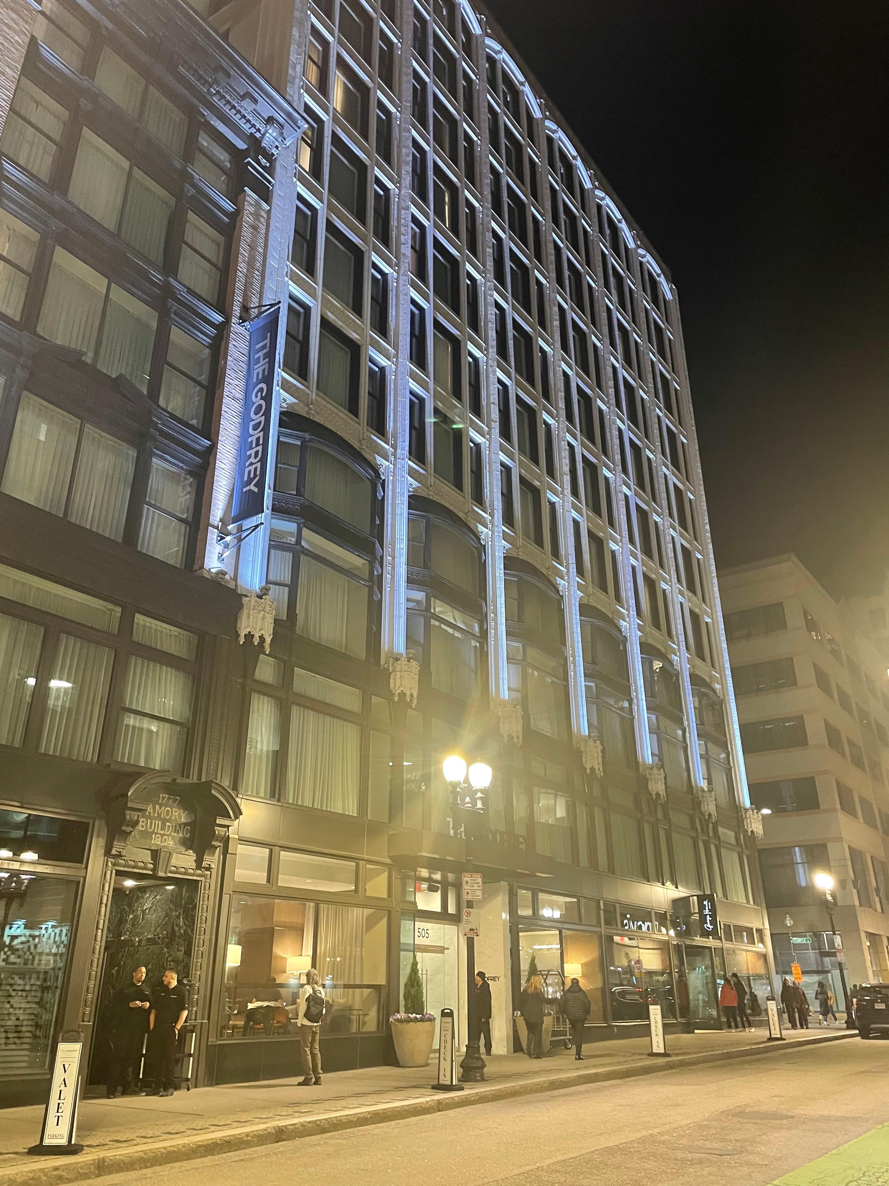 Godfrey at night.
