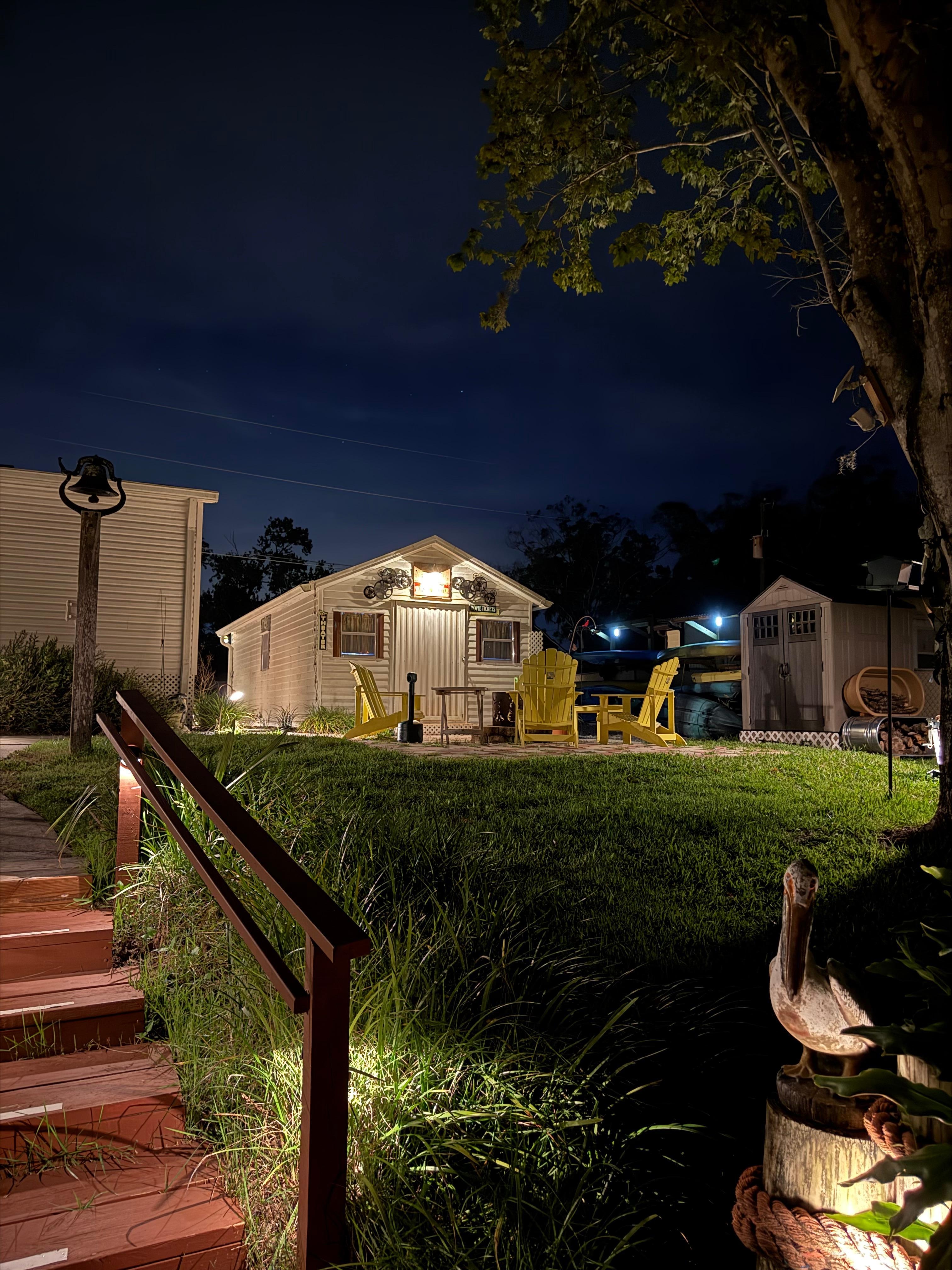 Nighttime view of Theater and Firepit