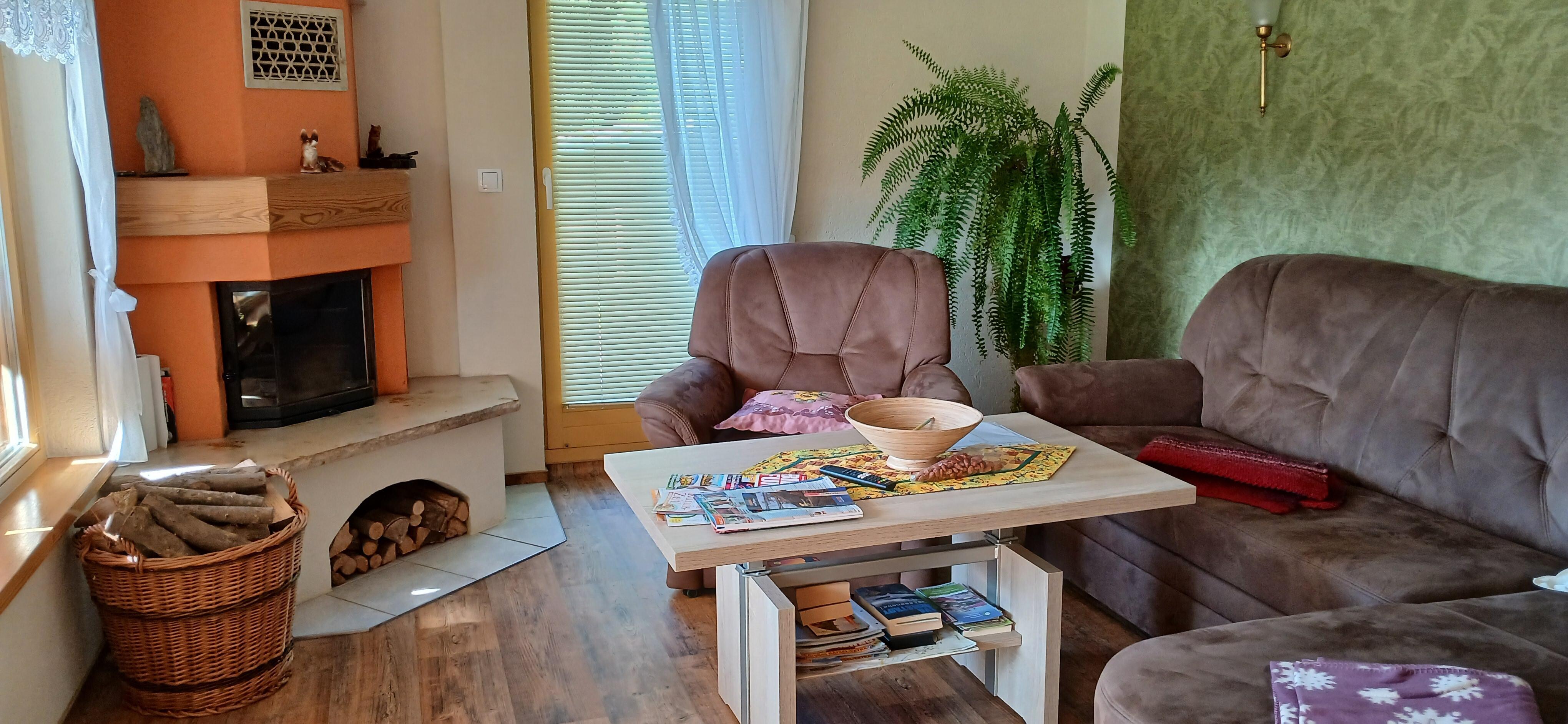 Wohnzimmer mit offenem Kamin