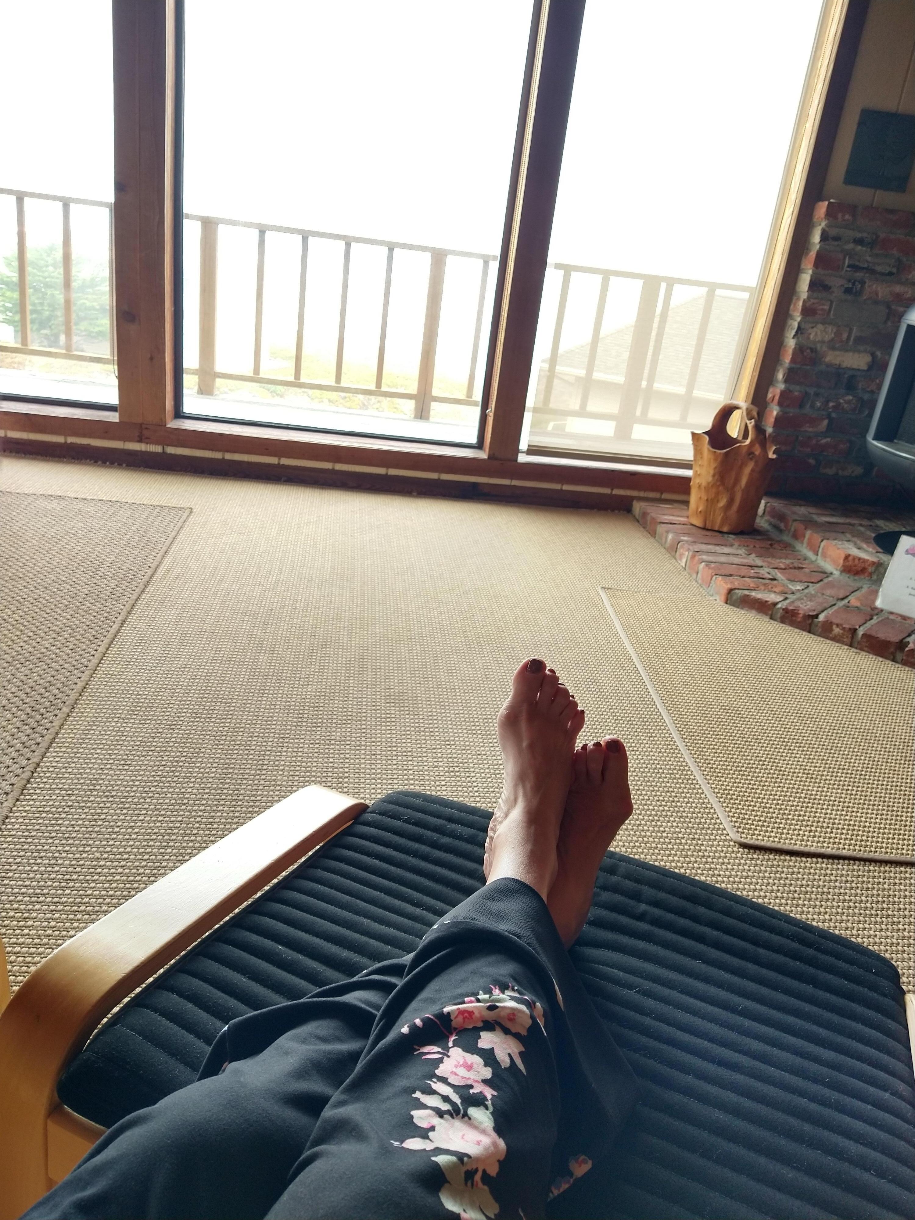 Enjoying morning coffee while watching the surfers