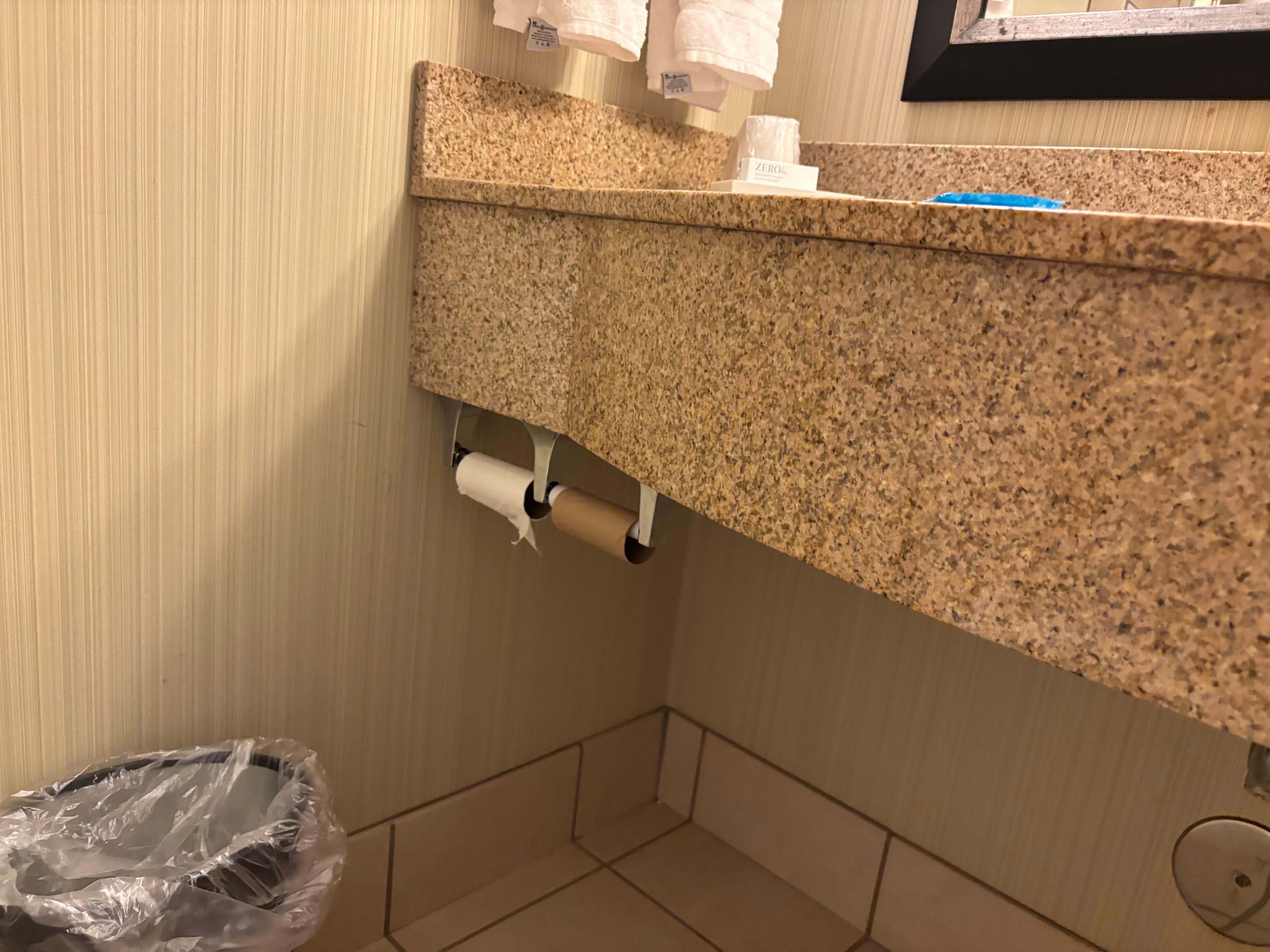 upon arrival, zero toilet paper!!