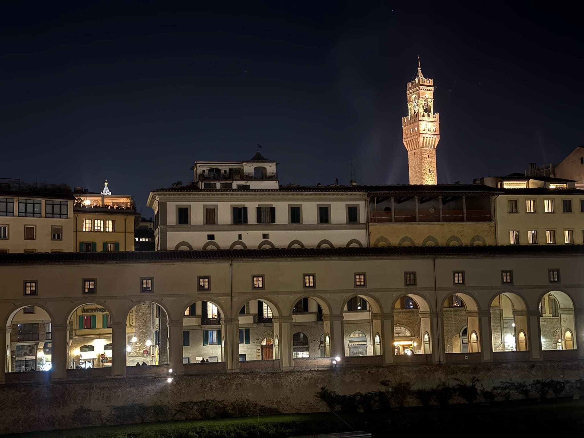 View out the window at night
