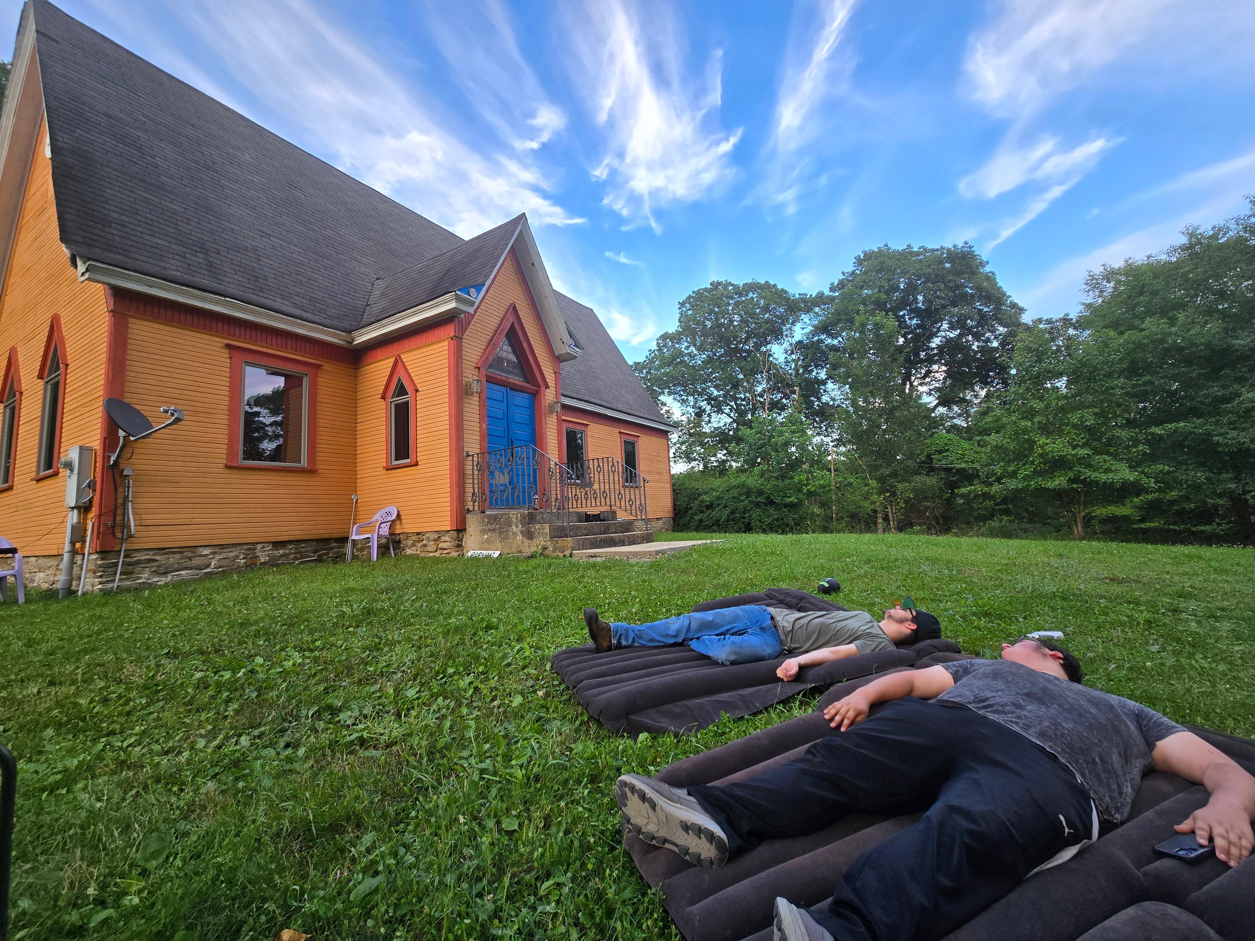 Relaxing on the lawn.