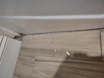 Filthy in the bathroom between tile and tub.