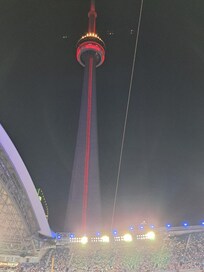 Cn tower from inside rogers center at night game. Awesome