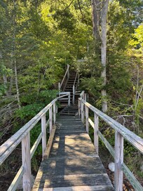 wooden deck to dock and second set steps