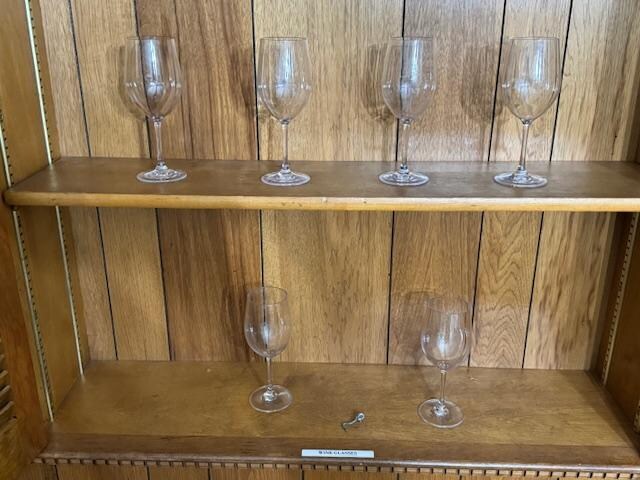 Plenty of wine glasses, just look in the dining area in the cabinet clearly labeled "wine glasses" 